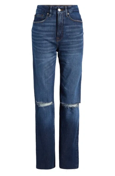 Good American Good Boy Split Hem High Waist Straight Leg Jeans In Indigo705
