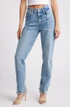 Good American Good Boy Step Waist Distressed Hem Jeans In Indigo678