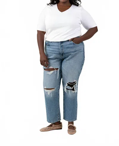 Good American Good Boy Straight Leg Ripped Jeans - Plus In Indigo In White