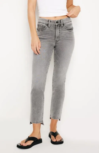 Good American Good Classic Raw Step Hem Straight Leg Jeans In Black330