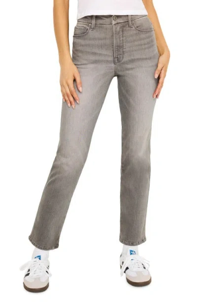 Good American Good Curve Raw Hem High Waist Straight Leg Jeans In Black336