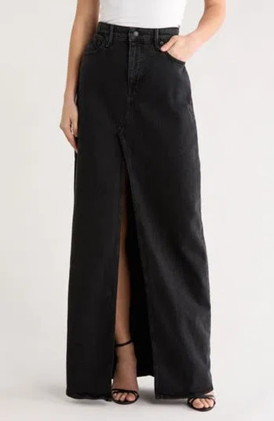 Good American Good Ease Denim Maxi Skirt In Black