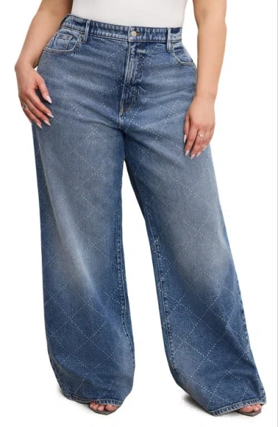 Good American Good Ease Relaxed Wide Leg Jeans In Indigo827
