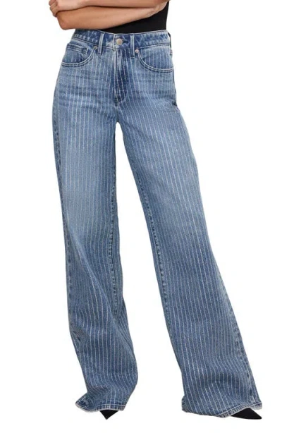 Good American Good Ease Rhinestone Embellished Wide Leg Jeans In Indigo728
