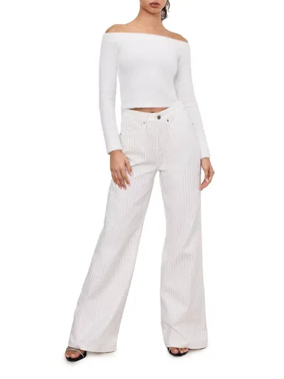 Good American Good Ease Rhinestone Jeans In Cloud White In Multi