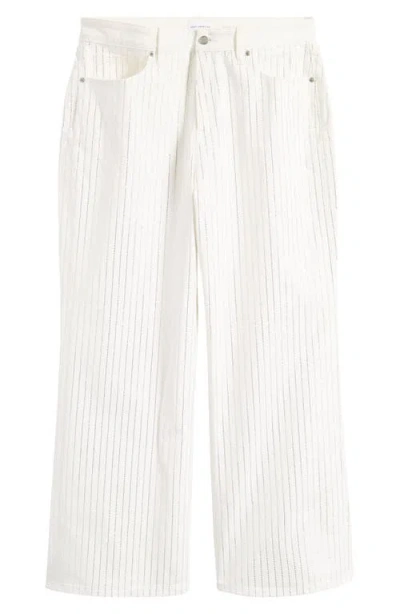 Good American Good Ease Rhinestone Pinstripe Wide Leg Jeans In Cloud White001