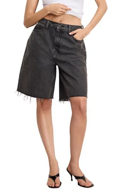 Good American Womens Black398 Good Extreme High-rise Denim Barrel Shorts