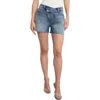 Good American Good Girlfriend Raw Hem Crossover Waist Denim Shorts