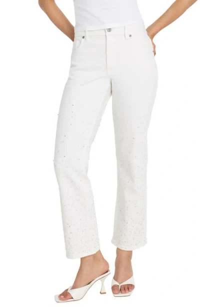 Good American Good Icon Faux Pearl Embellished High Waist Straight Leg Crop Jeans In White