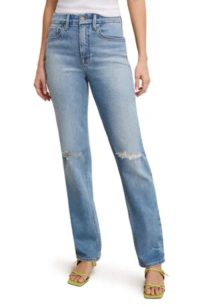 Good American Good Icon Ripped High Waist Straight Leg Jeans In Indigo870