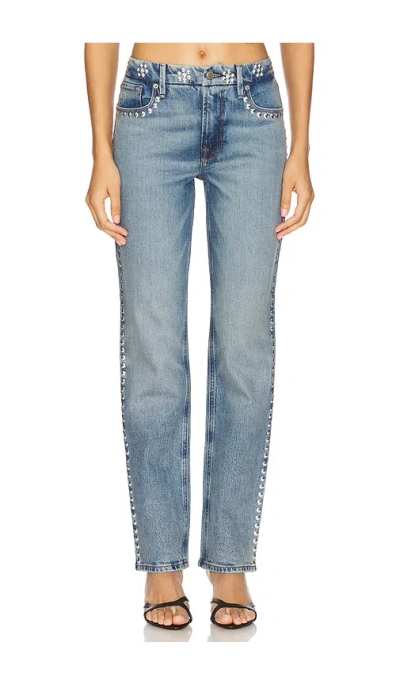 Good American Good Icon Studded Straight Jeans In Blue