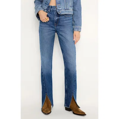 Good American Good Icon Twisted Slit Hem High Waist Straight Leg Jeans
