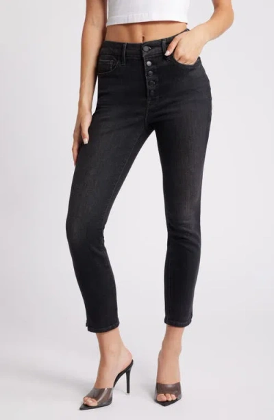 Good American Good Legs Button Fly Crop Straight Leg Jeans In Black62