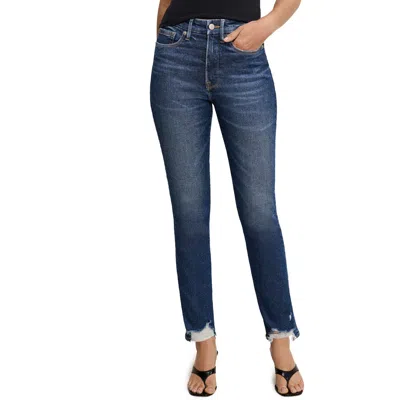 GOOD AMERICAN GOOD AMERICAN GOOD LEGS CHEWED HEM ANKLE STRAIGHT LEG JEANS