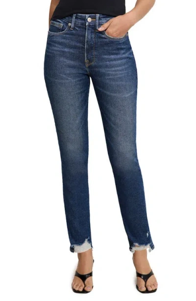 Good American Good Legs Chewed Hem Ankle Straight Leg Jeans In Indigo765