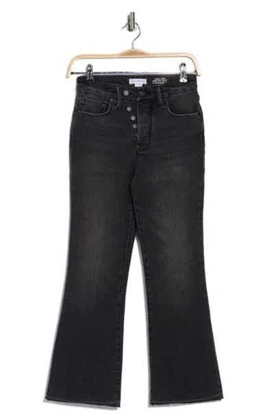 Good American Good Legs Exposed Button Raw Hem Crop Mini Bootcut Jeans