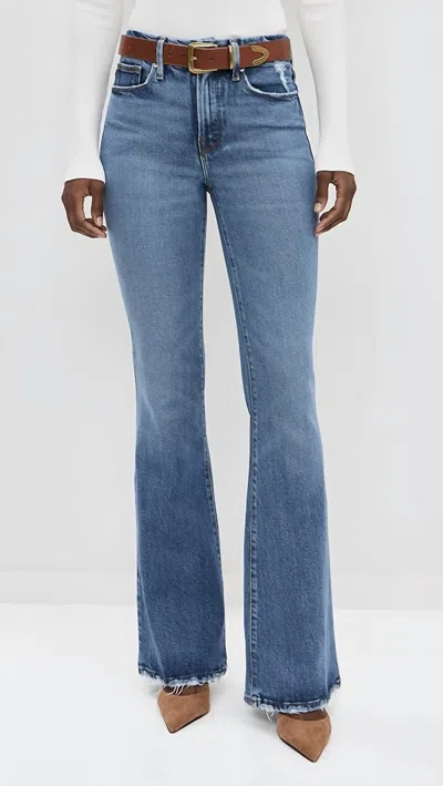 Good American Good Legs Flare Deep V Yoke Jeans In Indigo In Multi