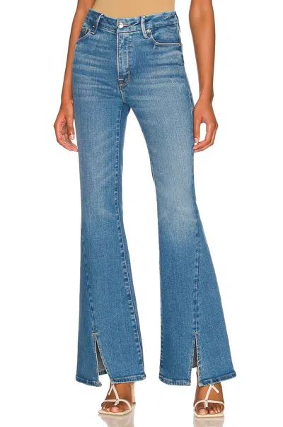 Good American Good Legs Flare Twisted Slit Jeans In Indigo In Brown