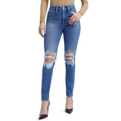 Good American Good Legs Ripped Split Back Pocket Jeans In Indigo234 In Blue