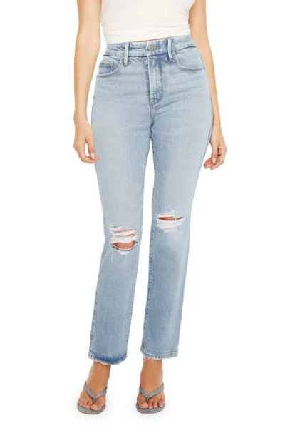 Good American Good Legs Ripped Straight Leg Jeans In Indigo510