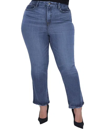 Good American Good Curve Pieced Raw Hem High Waist Ankle Straight Leg Jeans In Indigo708