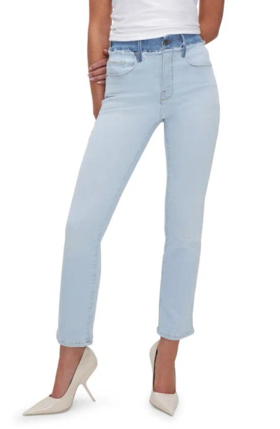 Good American Good Legs Two-tone High Waist Ankle Straight Leg Jeans In Indigo624