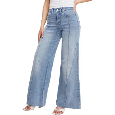 Good American Good Petite Raw Hem Seamed Palazzo Jeans In Blue