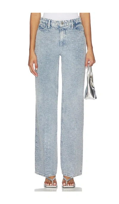 Good American Good Skate Wide Leg Crystal Jeans In Blue