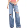 Good American Good Standard Ease Ripped Mid Rise Wide Leg Jeans In Indigo876