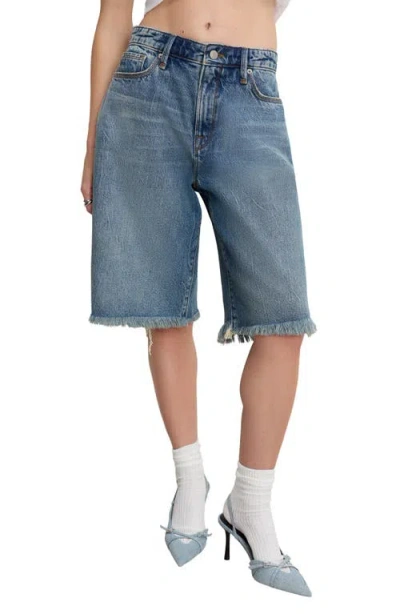 Good American Good Standard Frayed Denim Bermuda Shorts