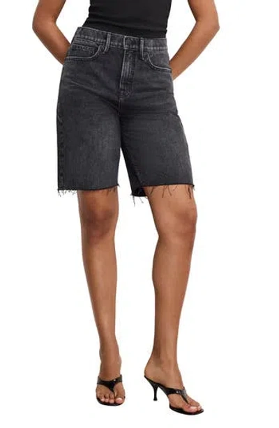 Good American Womens Black398 Good Extreme High-rise Denim Barrel Shorts