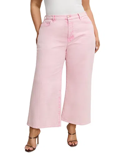 Good American Good Waist High Rise Cropped Palazzo Jeans In Pink In Mineral Rose Quartz