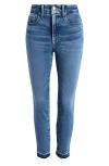 Good American Good Waist High Waist Distressed Release Hem Crop Jeans In Indigo699