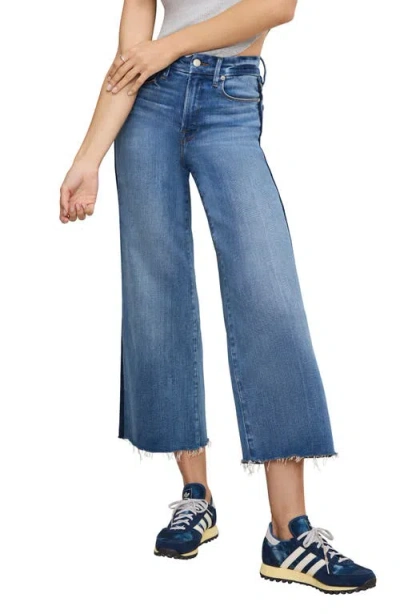 Good American Good Waist Side Stripe Frayed Crop Palazzo Jeans In Indigo857