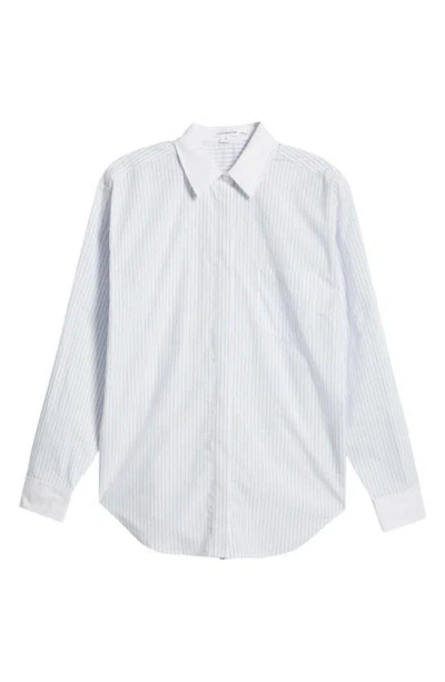 Good American Good Yarn Dye Cotton Poplin Button-up Shirt In Good Blue Stripe