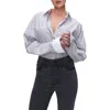 Good American Good Yarn Dye Cotton Poplin Button-up Shirt In Grey Stripe005