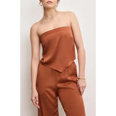 Good American Handkerchief Hem Strapless Satin Top In Brown