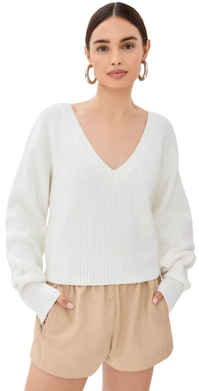 Good American Heavy Cozy V Neck Pullover Ivory001