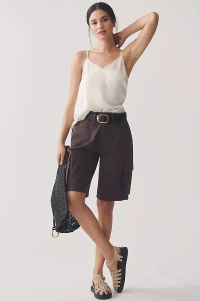 Good American High-rise Twill Cargo Shorts In Brown