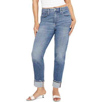 Good American High Waist Cuff Straight Leg Jeans In Indigo711