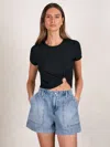 Good American Womens Indigo786 Drawstring Patch-pockets Denim-blend Shorts In Blue