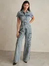 GOOD AMERICAN GOOD AMERICAN INDIGO DENIM CARGO JUMPSUIT