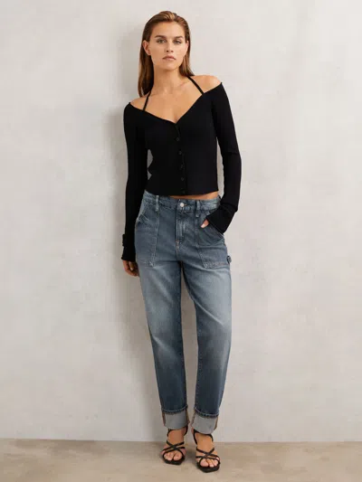 GOOD AMERICAN GOOD AMERICAN INDIGO GOOD AMERICAN CUFFED STRAIGHT-LEG JEANS