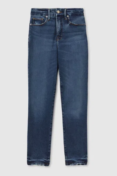 Good American Indigo  Mid Rise Raw Hem Skinny Jeans