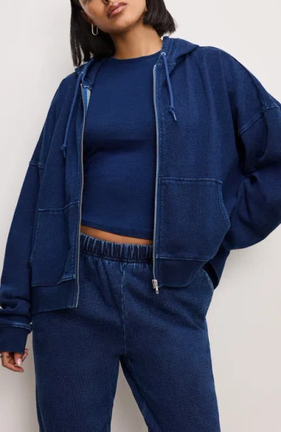 Good American Jeanius Boxy French Terry Zip Hoodie In Indigo377