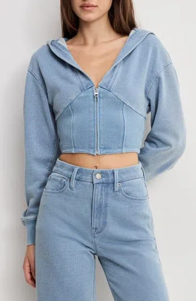 Good American Jeanius Corset Crop French Terry Zip Hoodie In Indigo1157