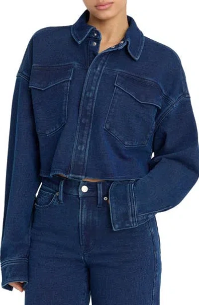 Good American Jeanius Crop French Terry Jacket In Blue