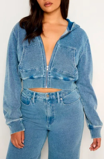 Good American Jeanius Crop Zip Hoodie In Indigo586