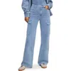Good American Jeanius Good Skate Wide Leg Cargo French Terry Pants In Indigo376