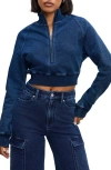 Good American Jeanius Half Zip Crop French Terry Sweatshirt In Indigo377